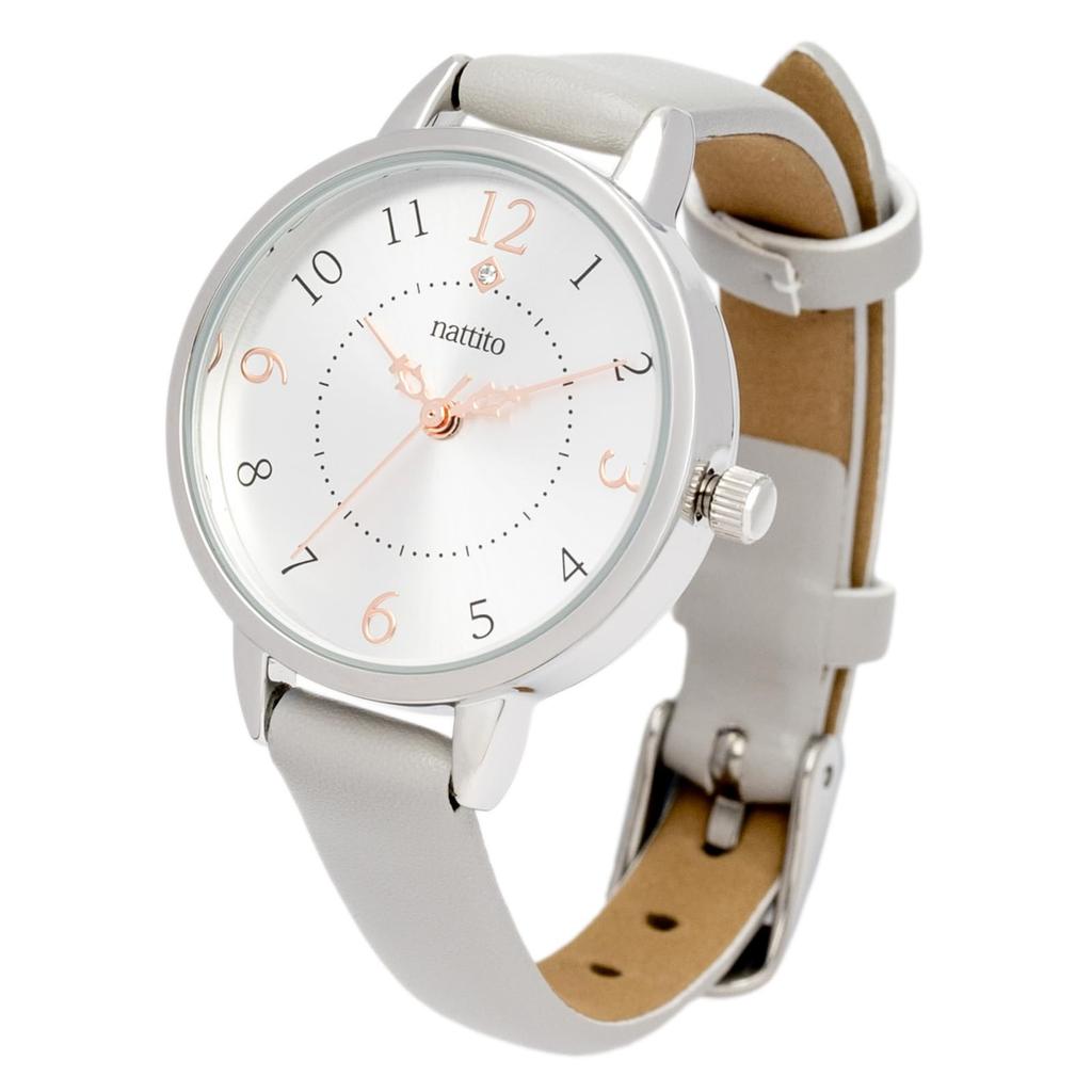 Fieldwork Analog Watch with Leather Simple NF Charcoal Women's Strap, Nickel-Free, Design, Shiny, Gray, ST299-2
