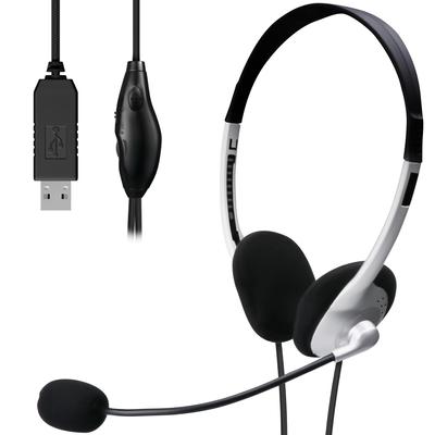 ELECOM Headset USB Wired Headphones with Microphone Lightweight Long Time Web Conference Telework with LINE Skype Windows Online Silver [Compatible
