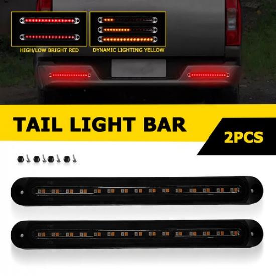 2x LED Turn Stop Tail Brake Strip DRL Light Sequential Flowing Amber+Red Truck V