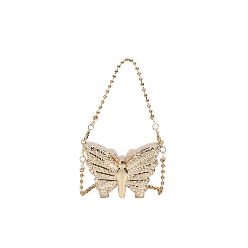 

2024 Женская мини-сумка на плечо с бабочкой из стразов Without Handle золотой