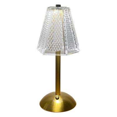 Tragbare Retro Metall Nachttischlampe Wiederaufladbare Kristall Diamant Tischlampe Metallfuß 3 Farbmodi Touch-Steuerung für Schlafzimmer Bar