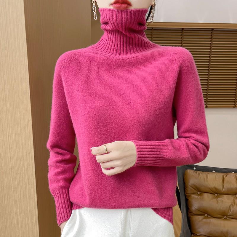 Women's Pure Wool High-Neck Sweater: Solid Color, Loose Fit, Thickened Base Layer, Autumn/Winter Collection