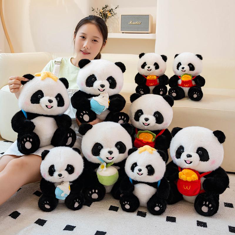 Plush Panda Toys Stuffed Pillow Panda Coconut Burger French Fries Ice Cream Swimming Circle Soft Animal Bear Kids Birthday Gift