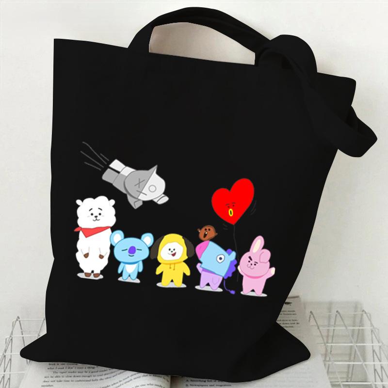 Korean Style Cartoon Print Tote Bag for Women Men Large Capacity Oxford Cloth Shoulder Crossbody Bag Fashionable Commute Backpack KTB