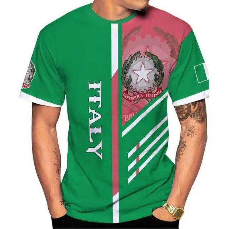 3D Printed Italy Flag T Shirt Men Italian Football Pattern T-Shirts Summer Street Sports Round Neck Tops Short Sleeve Tees