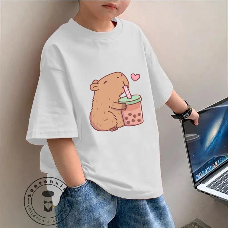 Cute dolphin cartoon printed T-shirt, ready for summer, fashionable clothing for children and students