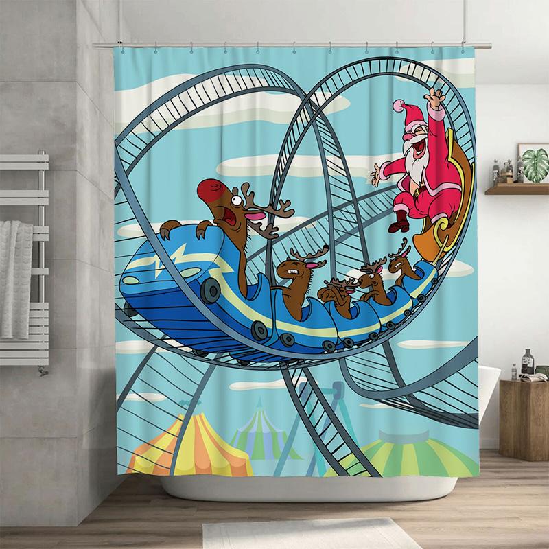 

Tu Christmas Santa Claus Reindeer Pattern Shower Curtain Festive Holiday Bathroom Decor Waterproof Holiday Gift Home Decor Festi W60H190(CM)-1 Pcs