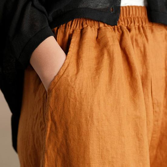 Women Summer Spring Pants Wide Leg Oversized Straight Solid Color Elastic Waist Match Top Pockets Deep Crotch Lady Ninth Pants Lady Garment
