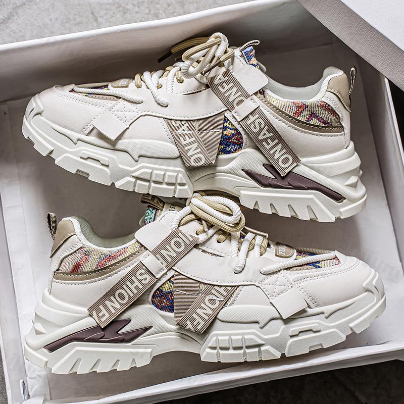 Men Designer Sport Shoes Chunky Sneaker Fashion Casual Artificial Leather Fabric Breathable Height Increased Flat Platform Shoes