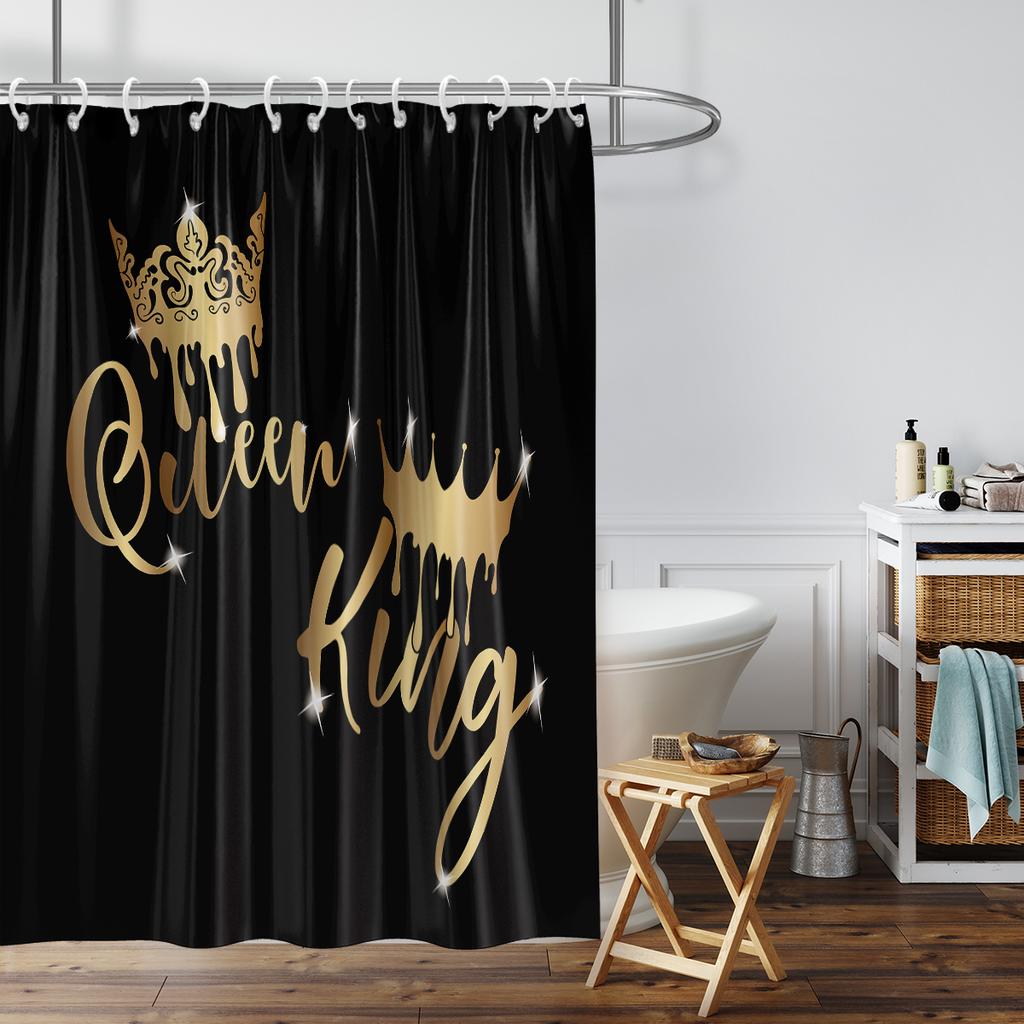 1 Piece Of 180X180Cm King And Queen Digital Printed Shower Curtain Partition Bathroom Waterproof And Mold Resistant