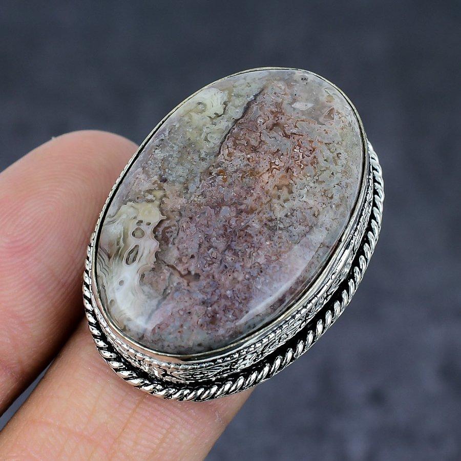 Drahokam Růžový Turmalín Šperk Prsten ze Sterlingového Stříbra 925 Velikost 8