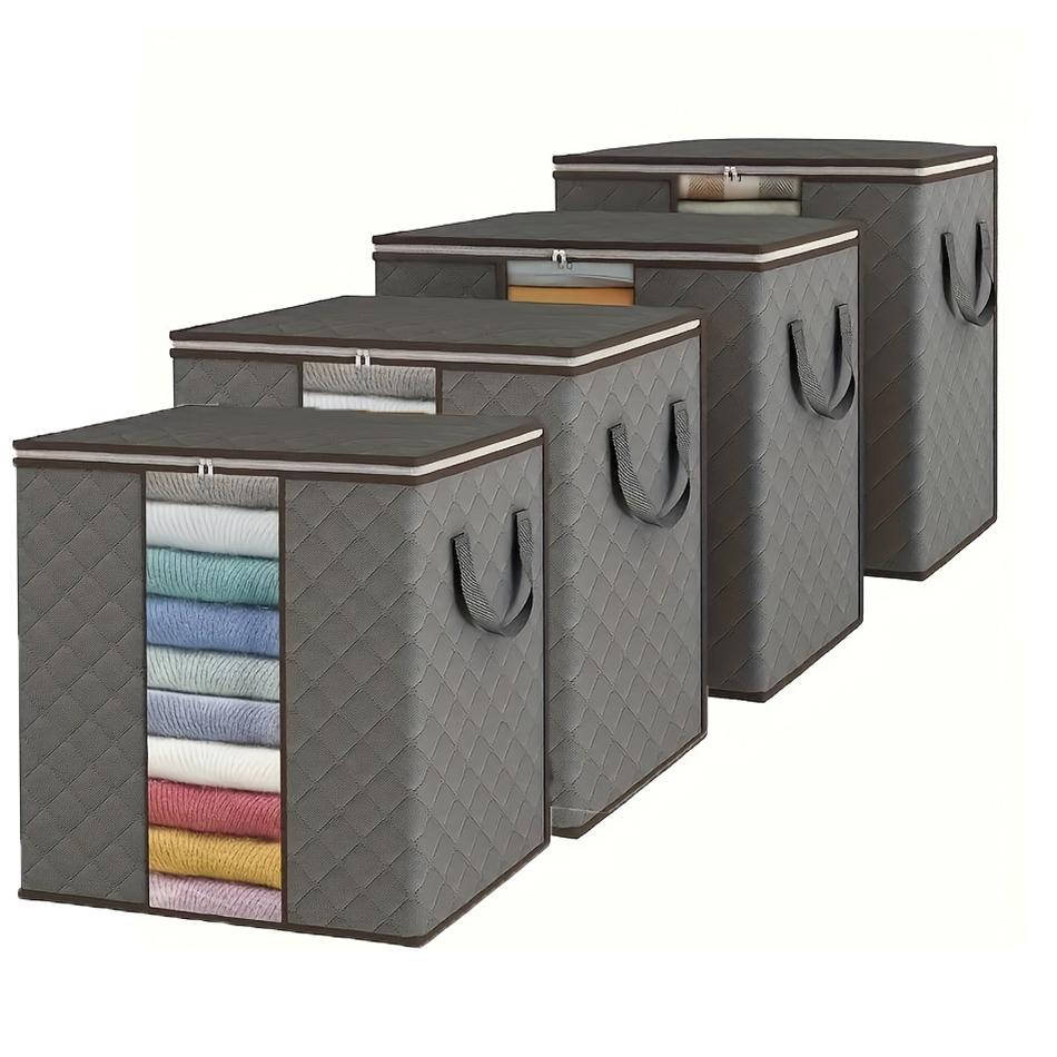 

4 шт., пылезащитный прозрачный ящик для хранения домашней одежды, визуальный органайзер, ящик для хранения одежды, сумка для хранения одеял 4pcs серый