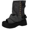 Design denim rivet open-toe cool boots new thick-soled trouser tube boots thin boots women's shoes