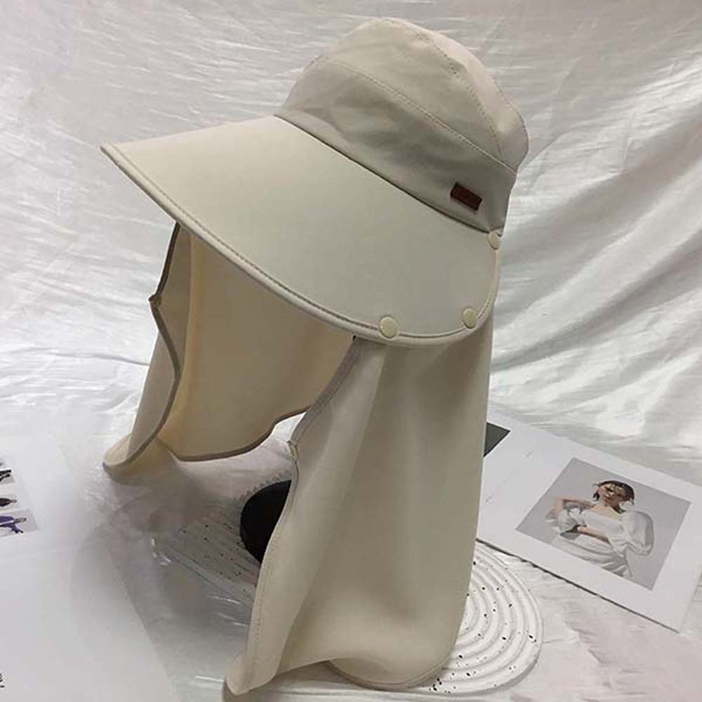 Wide-Brimmed Anti-UV Visor Cap Solid Color Neck Protection Hat Mask Picking Tea Hat  Summer