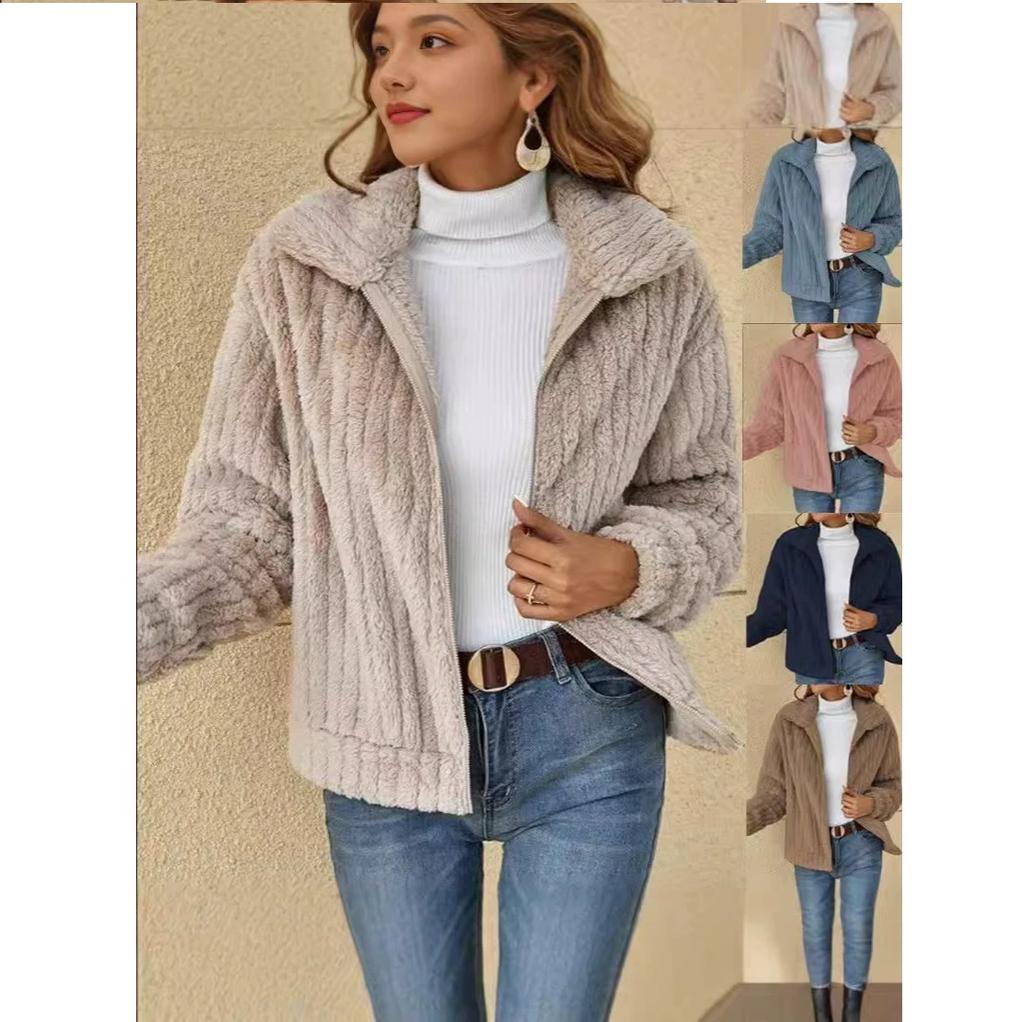 Autumn and Winter Plush Cardigan with A Short Collar Jacket