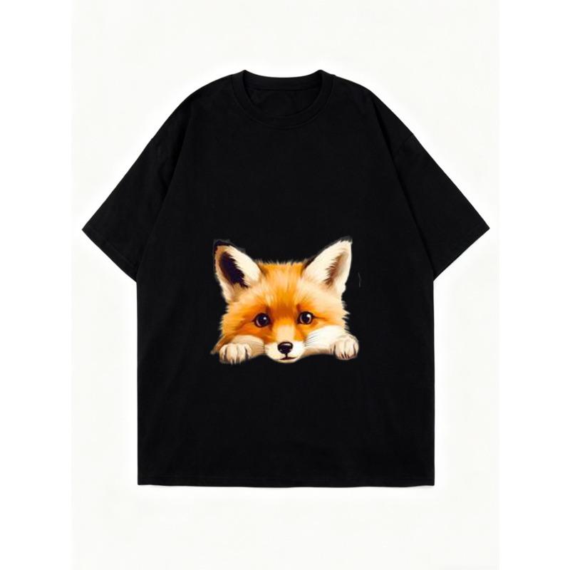 Women's Short-Sleeve T-Shirt with Cute 3D Fox Head Print