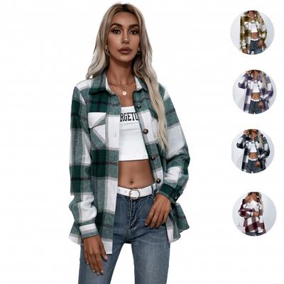 Autumn Winter Long Sleeve Thickened Cashmere Plaid Loose Casual Shirt Jacket for Women