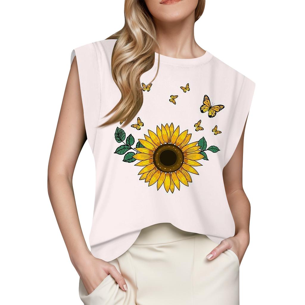 Women's Cap Sleeve Top Summer Printed Tank Top Basic T-Shirt Casual Loose