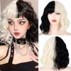 MERISIHAIR Brązowe krótkie peruki Bob Wave z grzywką Blond dla kobiet Naturalne odporne na ciepło syntetyczne peruki Codzienne noszenie Cosplay Kręcone włosy