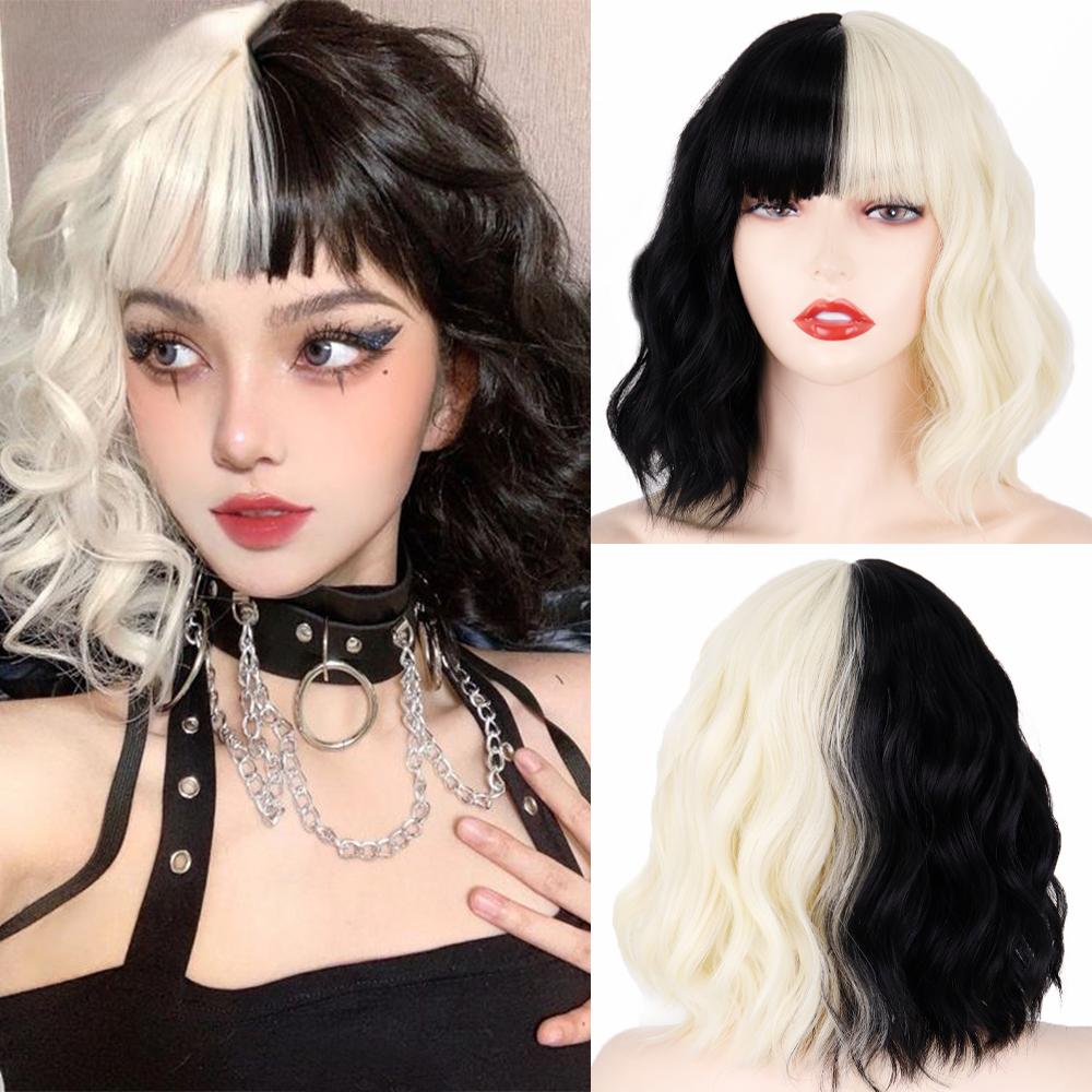 MERISIHAIR Brązowe krótkie peruki Bob Wave z grzywką Blond dla kobiet Naturalne odporne na ciepło syntetyczne peruki Codzienne noszenie Cosplay Kręcone włosy