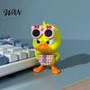 Humorous Desktop Ornaments 3D Printed Cute Duck Figurine with Glasses, Angry Pose Desk Decor, Creative Miniature Collection Office Bookcase