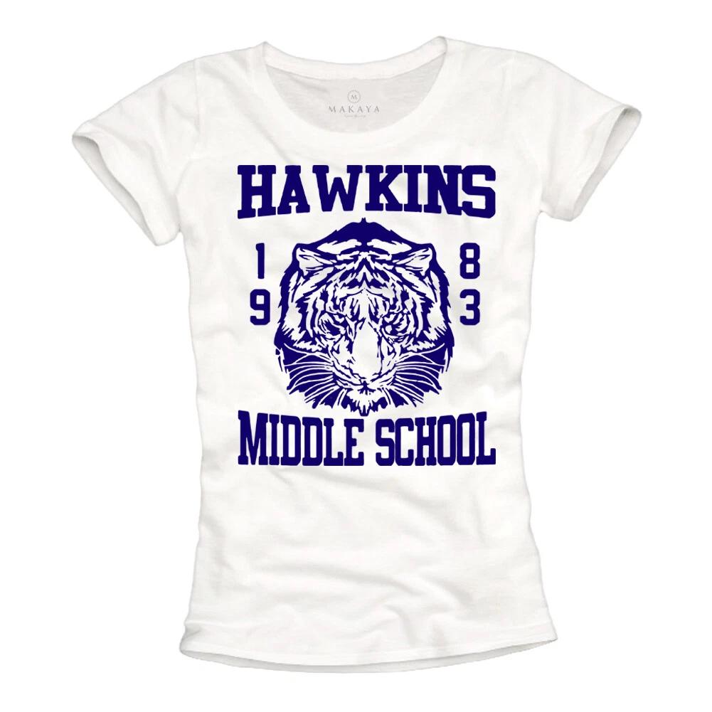 Hawkins Middle School Ladies White Stranger T Shirt Ladies Top- XL