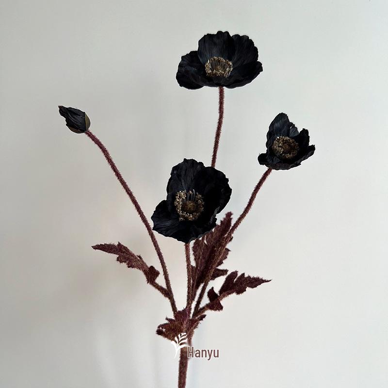 Autumn Poppy Flocked Artificial Flowers for Wedding and Home Decor