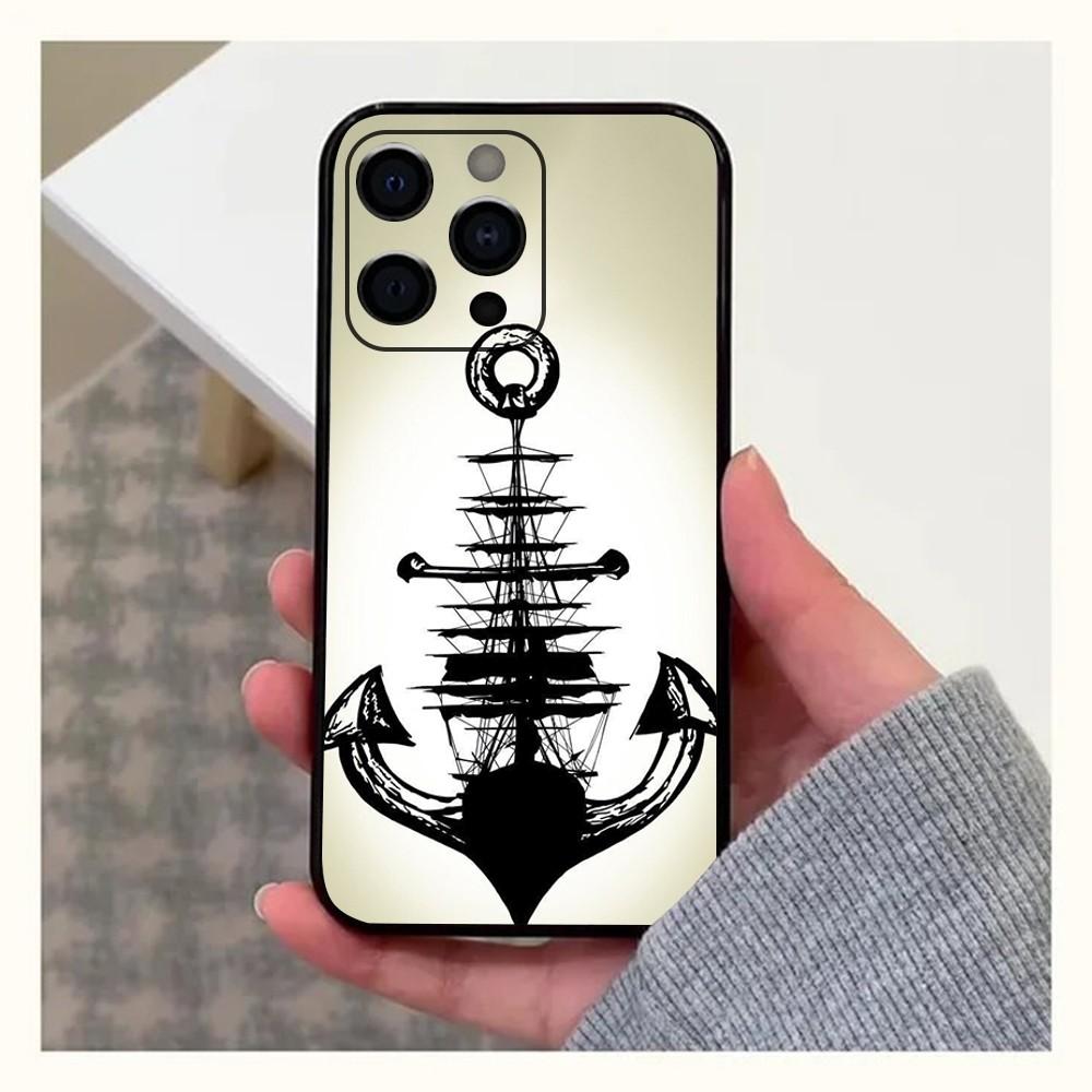Anchor Sailing Phone Case For Apple iPhone 15,14,13,12,11,Pro,X,XS,Max,XR,Plus,Mini Soft Black Cover