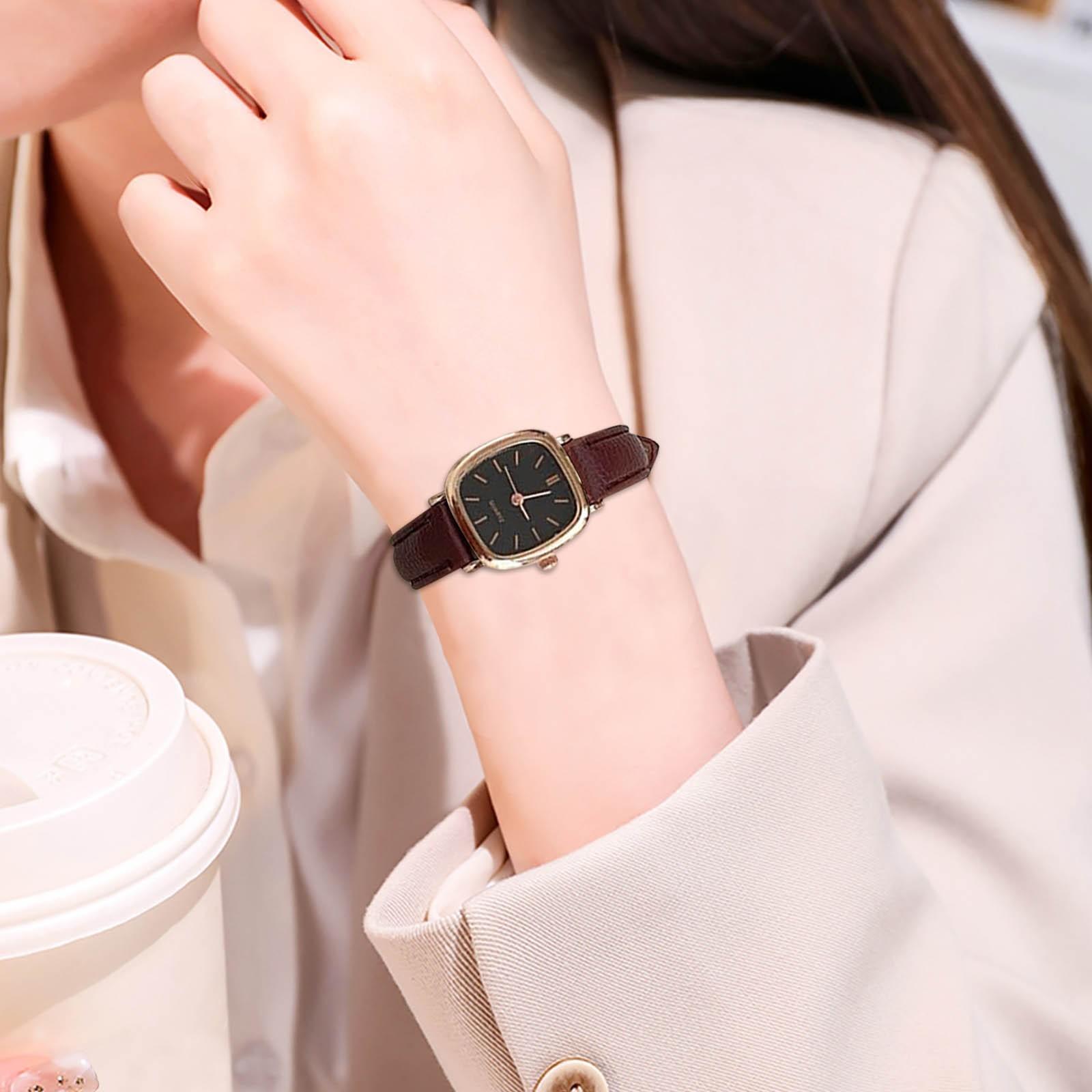 

Женские часы с кожаным ремешком, аналоговые кварцевые модные темпераментные женские часы One Size