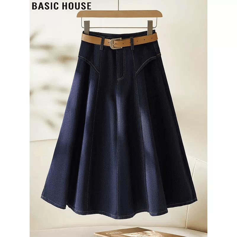 Basic House Women s High-Waist Denim A-Line Skirt XL