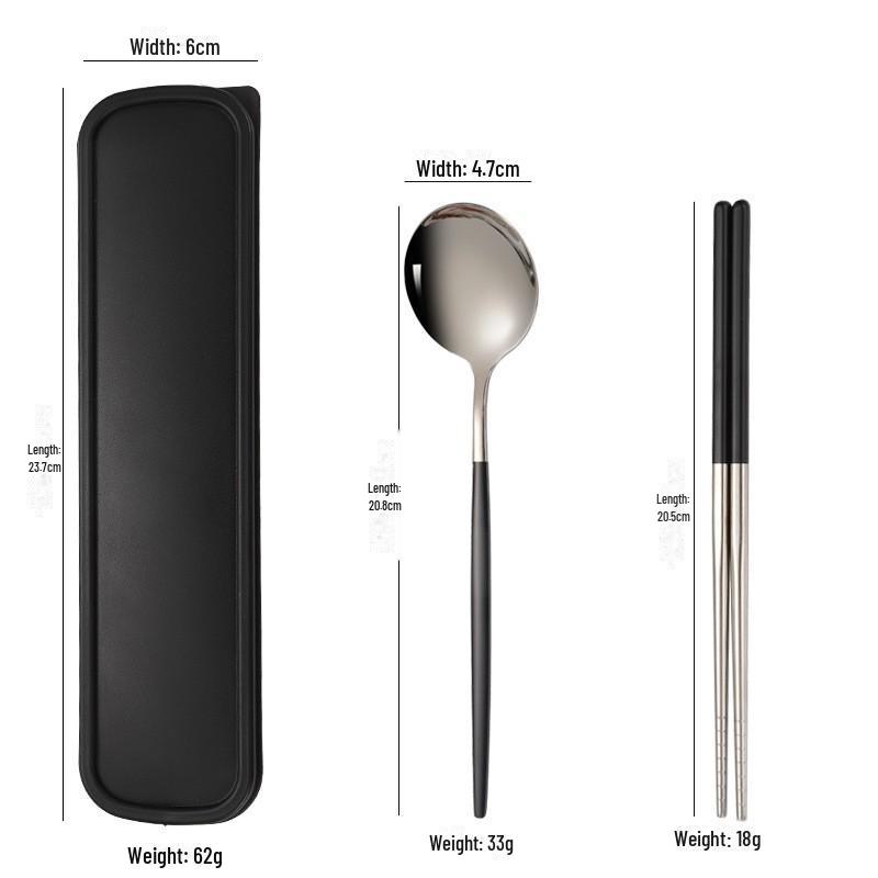 Stainless Steel Portable Tableware Set: Chopsticks, Spoon, Fork - Customizable Student/Outdoor Gift with Logo.