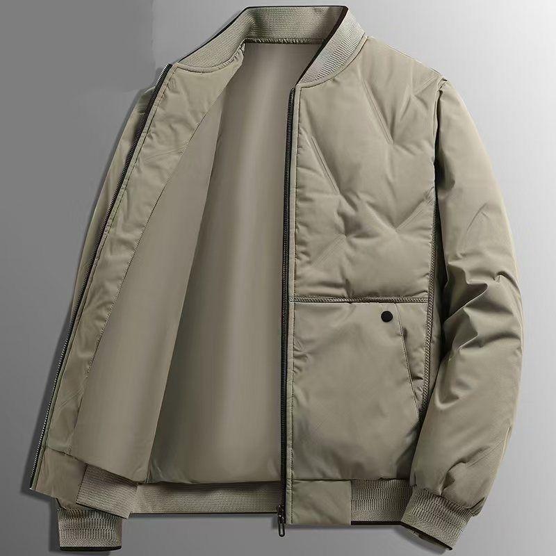 Men Solid Color Bomber Jacket Quilted Puffer Coat Casual Stand Collar Outerwear
