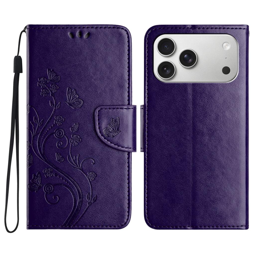 For iPhone 17 Pro Case Imprinted Mini Butterfly Leather Wallet Phone Cover