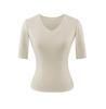 V-neck medium-sleeved T-shirt women's summer new American Spice Girl solid color slim-fitting and thin basic bottoming shirt top