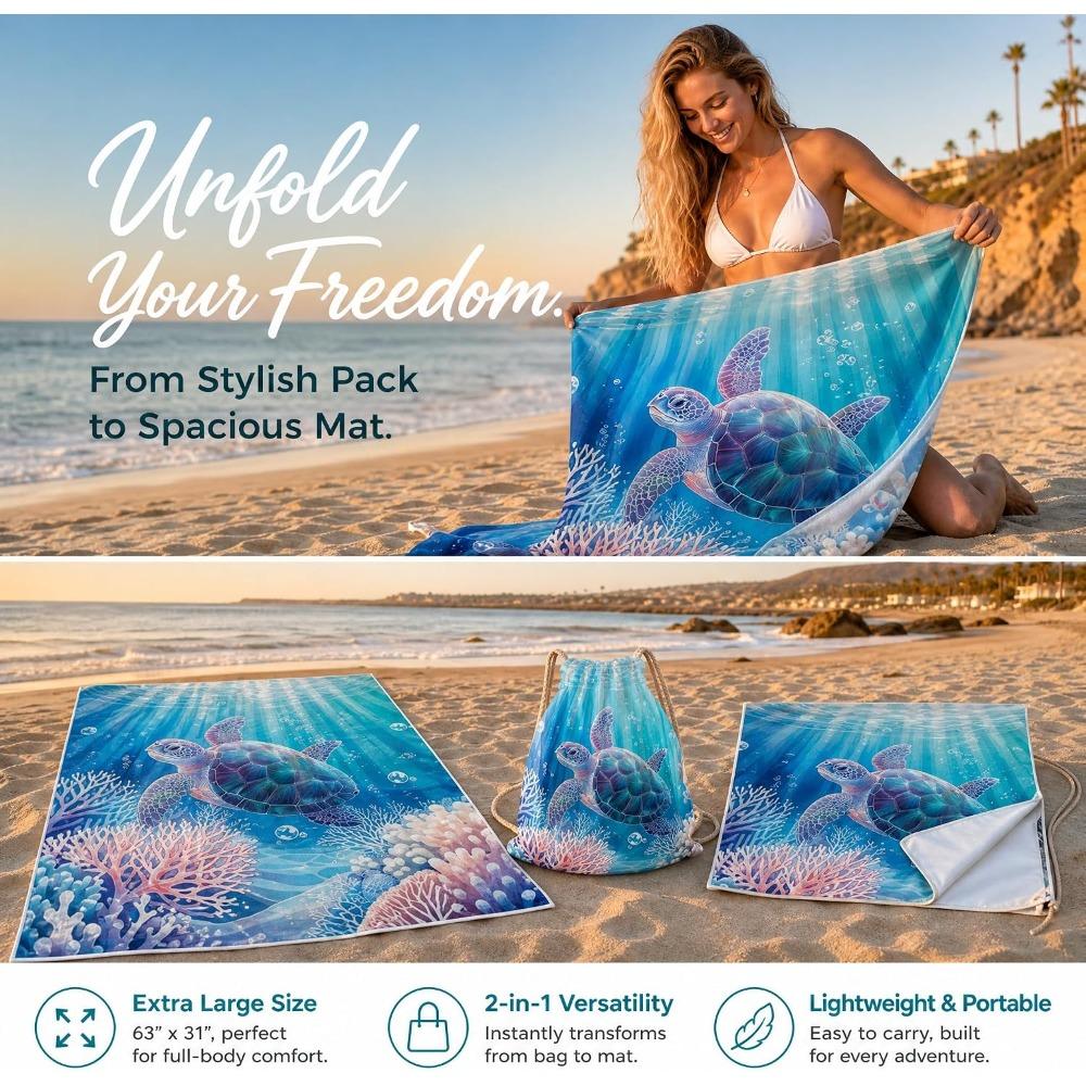 2-in-1 Beach Towel Backpack, Convertible Microfiber Beach Towel Bag with Zipper Pocket, Sand-Resistant Wearable Towel Bag (Dog Design)