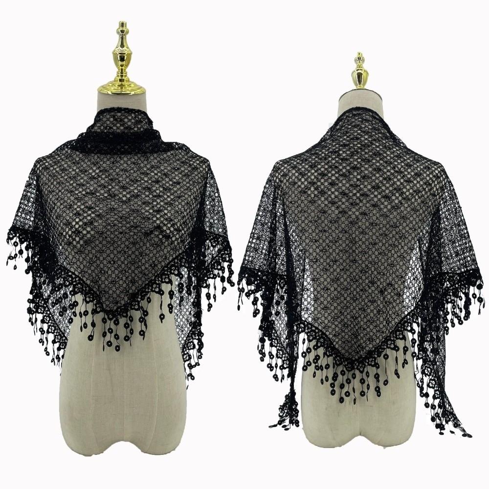 Polyester Tassels Lace Head Scarf Breathable Sequin Decor Scarf  Catholic Chapel