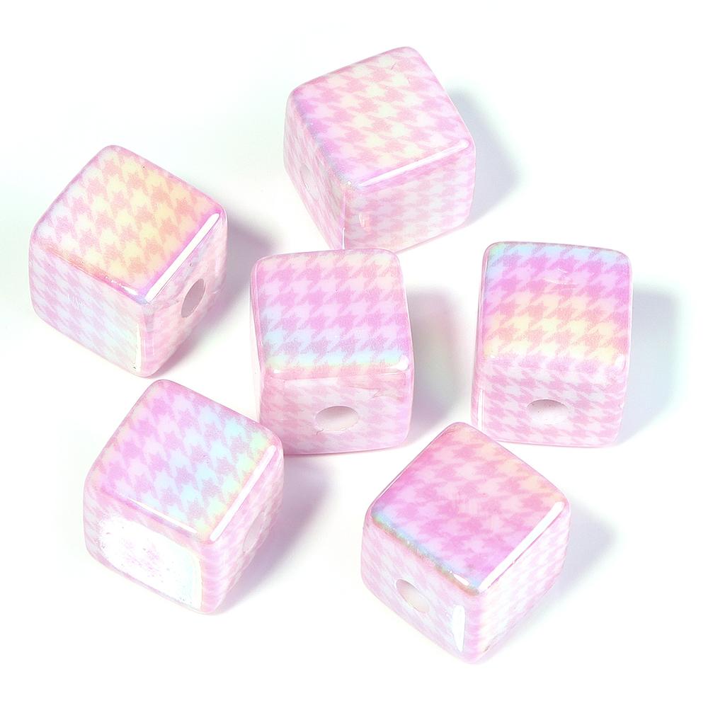 10pcs/lot 13mm Colorful Acrylic Beads Square Checkered Pattern Beads Loose Spacer Beads For Jewelry Making DIY Bracelet Necklace