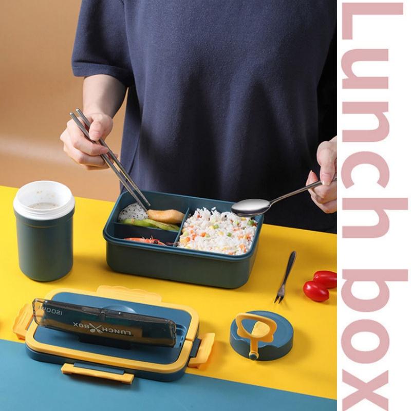 1200ml Large Capacity Lunch Box Portable Wheat Straw Bento Box Leak-proof Food Storage Container for Kids Back To School Camping
