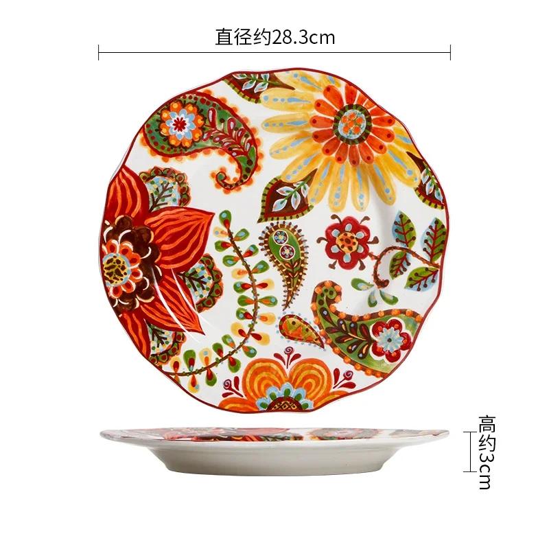 Creative Bohemian Style Ceramic Plates Retro Restaurant Salad Pasta Plate Delicious Dishes Large Soup Bowls Household Tableware