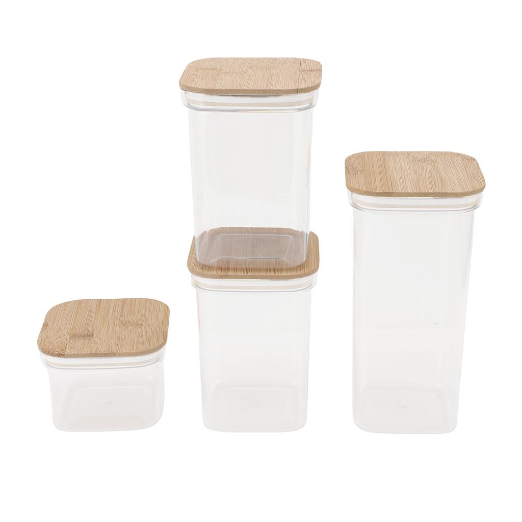 Food Storage Jars Plastic Airtight Containers with Bambusoideae Lids Kitchen Square Clear Canisters