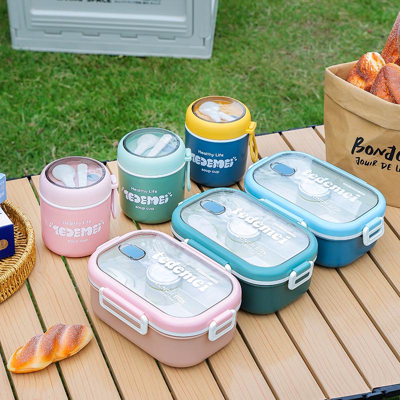 Creative Heated Lunch Box Set for Office Workers - Includes Large Capacity Box, Soup Cup, and Insulated Bag