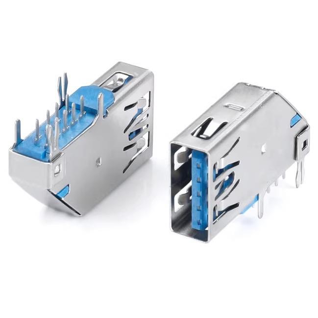 USB 2.0 AF + HDMI Female 90° Two-in-One Socket, Double Layer, 20.6mm DIP with Pins