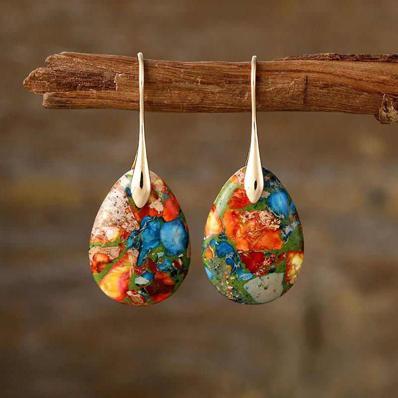 Luxury new ethnic style natural emperor stone water drop earrings light luxury European and American jewelry earrings