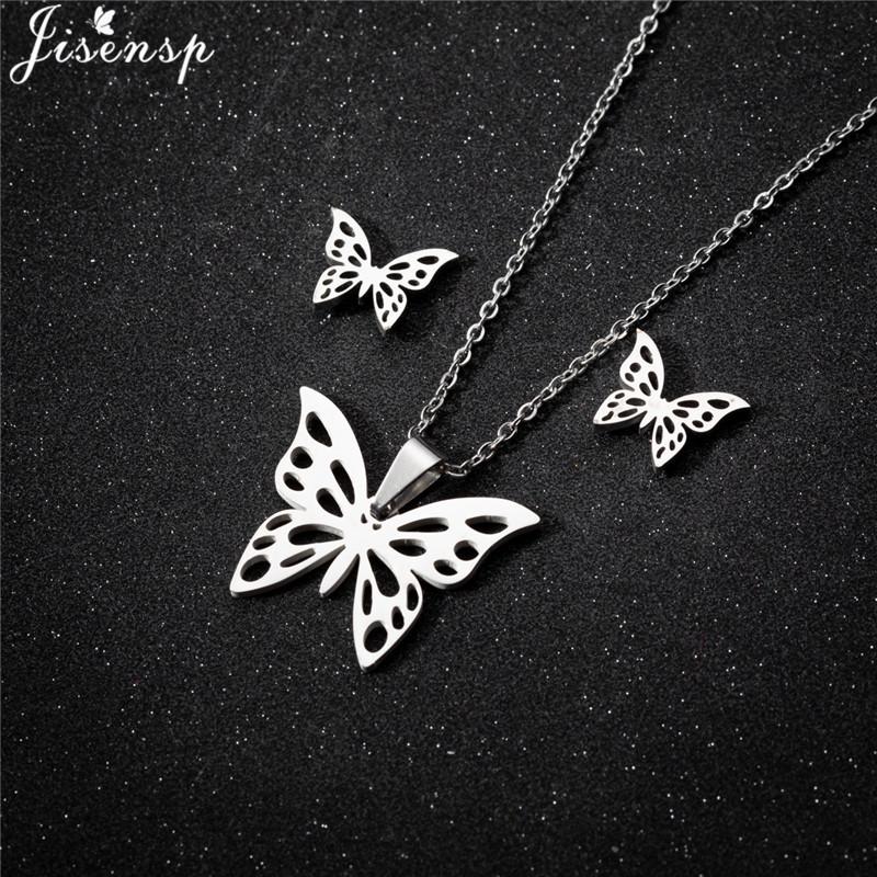 Cartoon Bowknot Mouse Stainless Steel Jewelry Set for Women Fashion Anime Animal Necklace Earrings Party Accessories