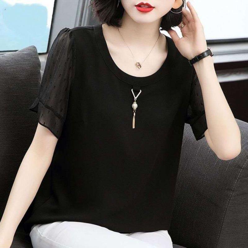 Casual Solid Color All-match Shirt Women's Clothing Loose Summer Chic Three-dimensional Decoration Stylish Short Sleeve Blouse
