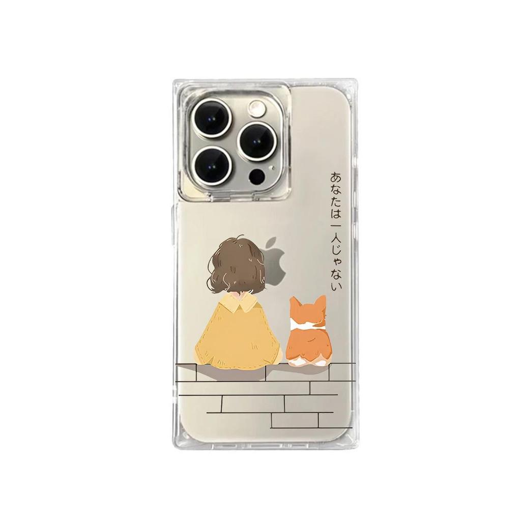 Square Back Tube Protection Clear Case For iPhone 14 Pro Max 16 ProMax 13 15 Plus 11 12 Anti-Oxygen,The Backs Of Humans And Animals Pattern Casing