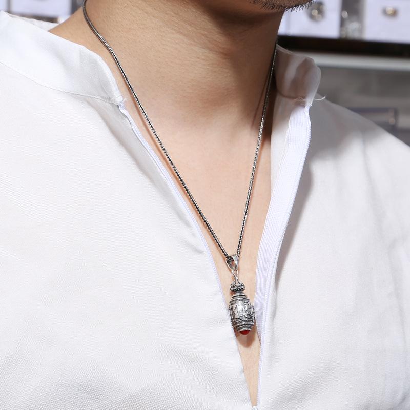 Retro and Popular Men's and Women's Versatile Jewelry Necklace with Six Character Mantra Pendant