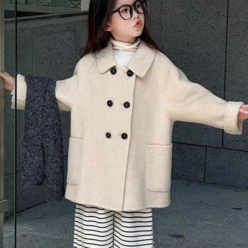 Girls' Double-Faced Wool Coat: Fall/Winter Casual Children's Wool Coat