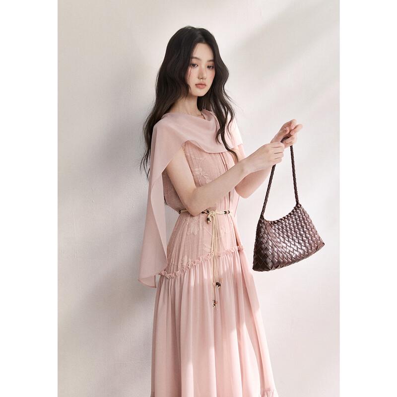 Miexu French Retro Halter Midi Dress with Lace & Belt