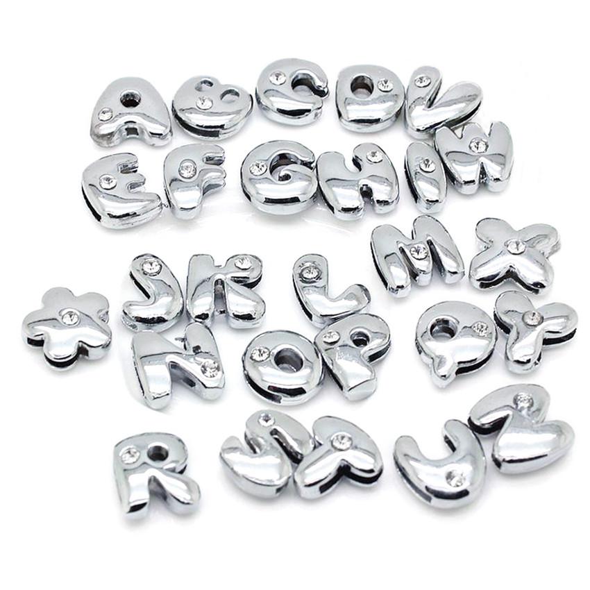 170pcs 8mm Silver Color Fat Slide Letter Charms Slider Alphabet A-Z For Leather Mesh Bracelet Keychain Necklace Jewelry Making
